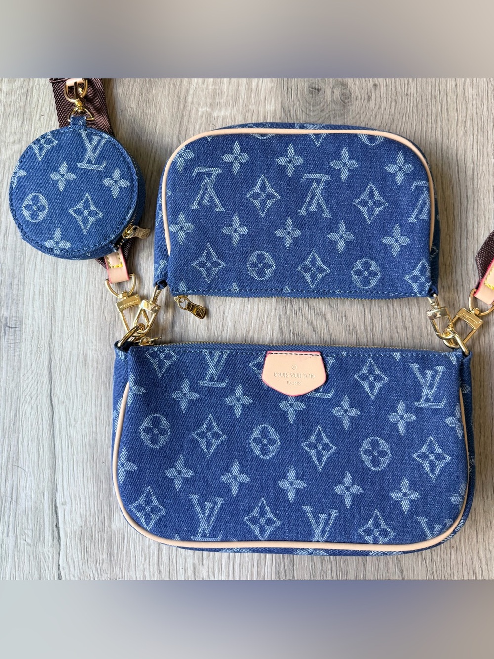 FULL SET NEW Louis Vuitton Denim Monogram Multi Pochettes Handbag w Coin Purse - Picture 8 of 15